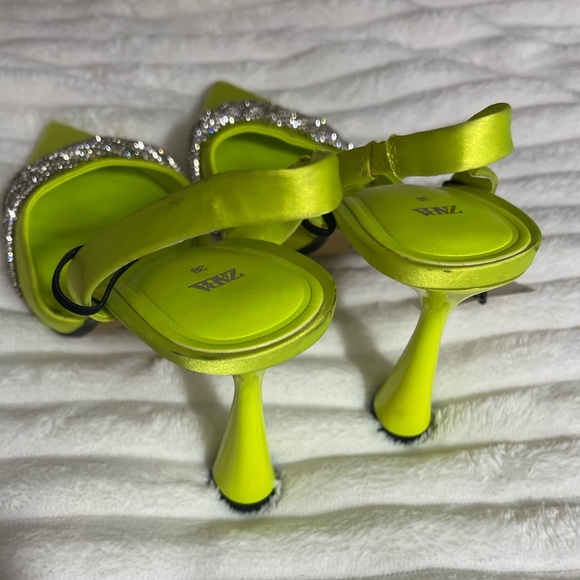 Zara Neon Satin Effect Rhinestone Heels - Picture 3 of 7